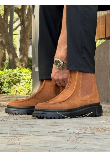 Pabucmarketi Fermuarlı Erkek Düz Bot Taba Süet Çok Renkli