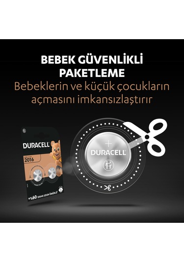 Duracell Özel 2016 (DL2016/CR2016) Lityum Düğme Pil 3V 2'li Paket