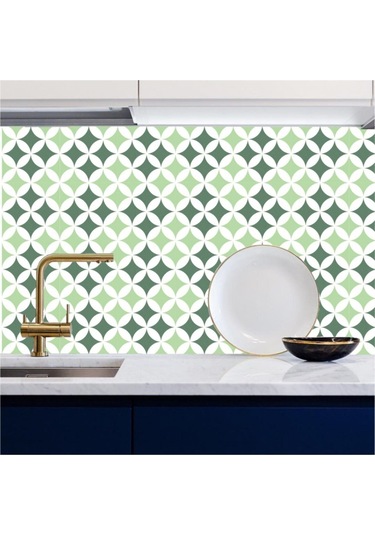 Yeşil Beyaz Mutfak Tezgah Arası Kendinden Yapışkanlı Folyo Kaplama Fayans Taş Desen 60cm X 100cm