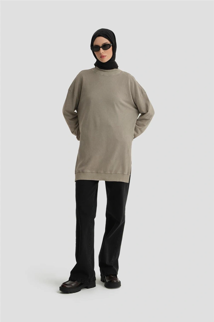 Armine Yıkama Efektli Sweat 24kd6805 Vizon Vizon