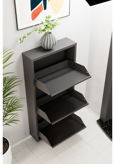 3 Kapaklı Metal Ayakkabılık Antrasit Antrasit