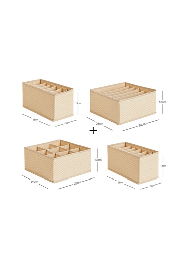 Ocean Home Textile 4'lü Bölmeli Bej Balıksırtı Çekmece İçi Düzenleyici Kutu Set