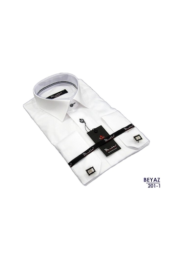 Dicotto Micro Kumaş Kol Düğmeli Slim Fit Düz Renk Erkek Gömlek Beyaz
