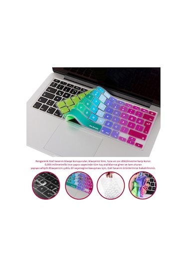 Macbook Pro Touchbar Klavye Koruyucu 13-15Inc Us İngilizce Dazzle Pembe Yeşil