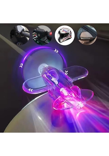 Sunup Sn-26786 Led Işıklı Motosiklet Süs Uçağı Pilsiz Çalışan, Kırmızı-mavi Işık Efektli