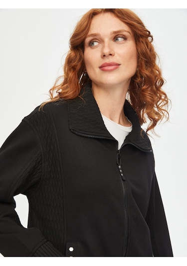 Kendinden Jakarlı Garnili Trok Taş Detaylı Eşofman Üst 69266 U6926610 Siyah