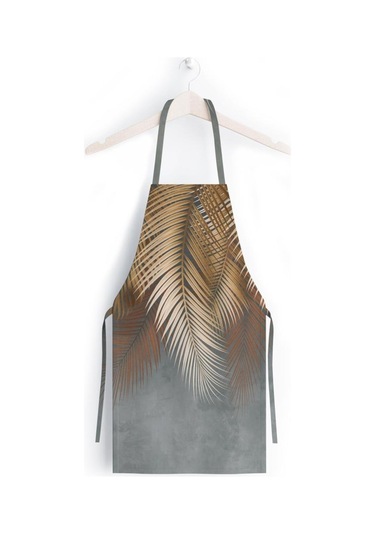 Kahverengi Palmiye Yaprak Detaylı Mutfak Önlüğü Keten, Uluslararası Yıkama Ve Solmama Sertifikası Çok Renkli