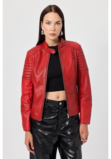 Eugenia Kırmızı Kadın Deri Mont 001