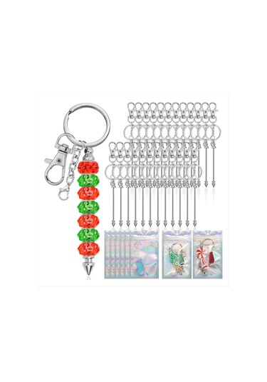 Gatherco 25 Parça Boncuklu Anahtarlık Bar Seti, Kendin Yap İçin Yeniden Kapatılabilir Hediye Çantasıyla Birlikte Gümüş Boncuklu Anahtarlık, Kolye Anahtarlık Yapımı İçin