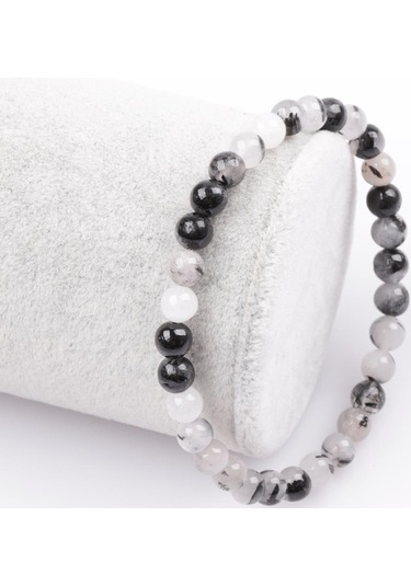 Alibaba Doğaltaş Rutil Kuvars Doğal Taş 6 MM Küre Kesim Bileklik Çok Renkli