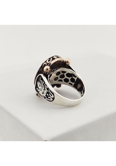 Fkgümüş 925 Ayar Gümüş Osmanlı Devlet Armalı Elif Erkek Yüzük