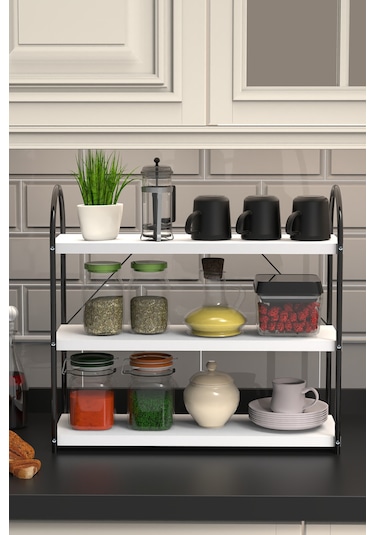 Bello Mutfak Rafı Tezgah Üstü 3'lü Oval 50 Cm Siyah-beyaz Siyah-beyaz