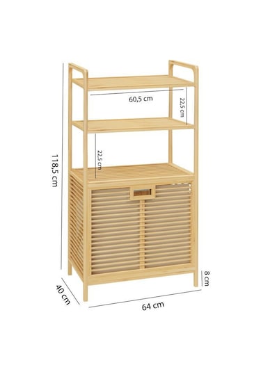 Digithome Bambu Xl Kirli Sepetli 3 Raflı Çok Amaçlı Banyo Düzenleyici Çamaşır Sepeti Organizer Db-0011 Ahşap