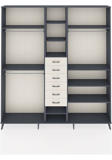 Arges Dolap 10 Raflı 6 Çekmeceli 3 Askılı 220x30x243 Antrasit-antrasit/aytaşı Antrasıt/aytası