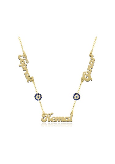 Işıklı Kutuda Kişiye Özel Nazarlı Üç İsimli Gümüş Kolye Gold