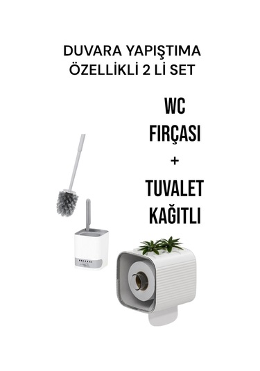 2 Li Set-kendinden Yapışkanlı Tuvalet Kağıdı Wc Kağıt Asacağı Ve Banyo Lavabo Wc Temizleme Fırçası Beyaz