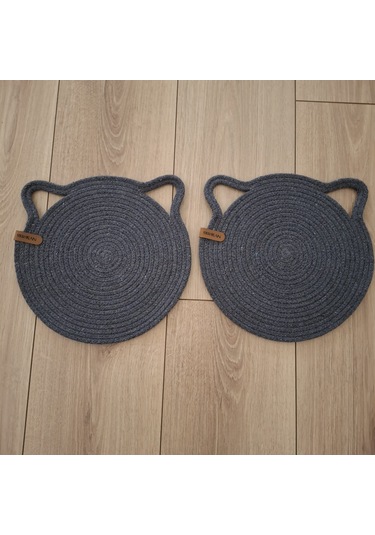 Antrasit Kedi Evcil Hayvan Mama Paspası / Pamuk Ip Hasır Kedi 26