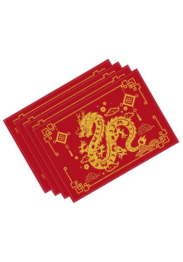 Suntek Çin Yeni Yılı Placemats 4 Adet Yer Kızıl-altın Kızıl Altın