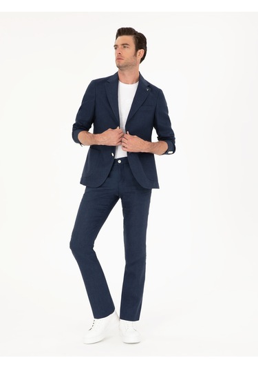 Cacharel Lacivert Slim Fit %100 Keten Pantolon