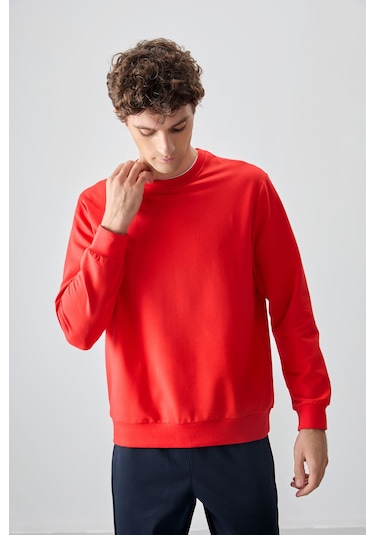 Tommy Life Fiesta Pamuk Yumuşak Dokulu Standart Fit Basic Erkek Sweatshirt - 88363 Kırmızı