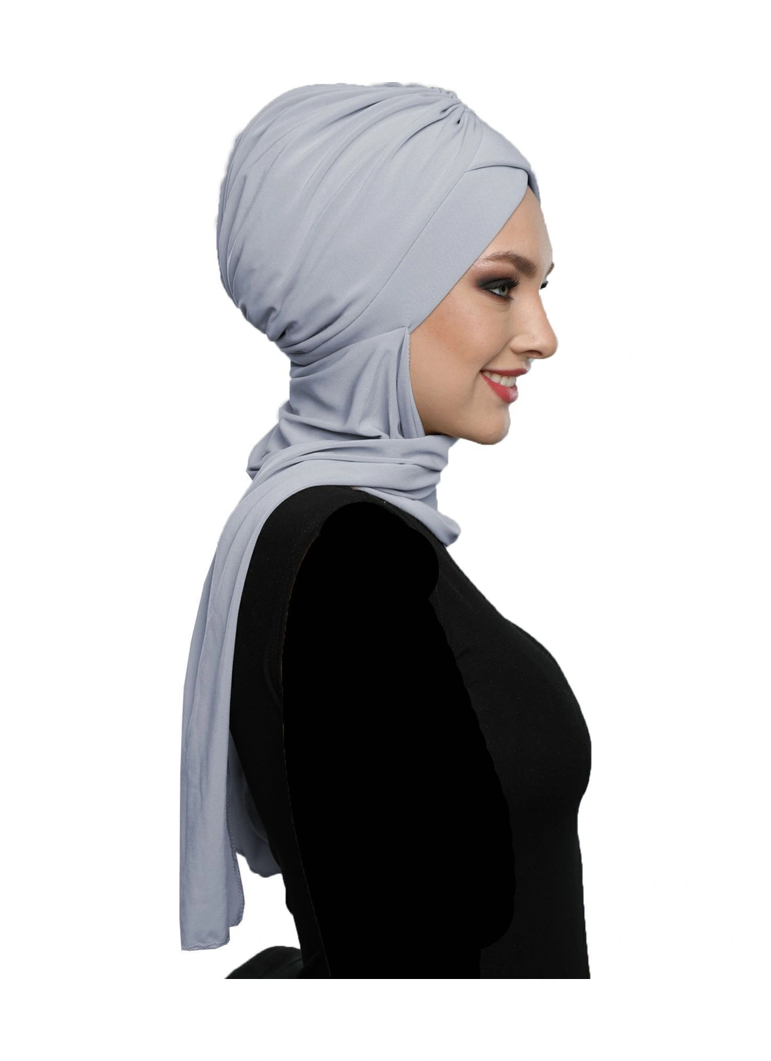 Kardelen Atkılı Astarlı Açık Gri Hazır Türban Tesettür Havuz Ve Dış Bone Açık Gri