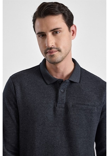 Süvari Antrasit Regular Düz Fermuarlı Polo Yaka Sweatshirt Sw2013700011-s08