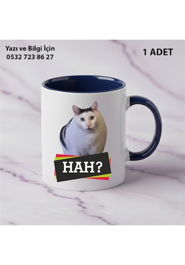 Beyaz Kedi Baskılı Kişiye Özel İsimli Hediyelik Kupa Bardak-kedi Sevenler İçin Özel Hediye Lacivert