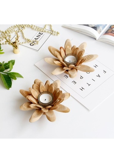 Pazly Suntek El Yapımı Ahşap Tea Light Lotus Mumluk - Tarif Edildiği Gibi Tarif Edildiği Gibi