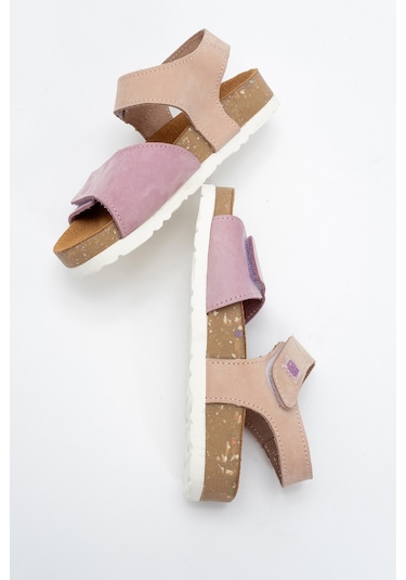 Mnpc Unisex Çocuk Lila-pembe Hakiki Deri Mantar Tabanlı Günlük Çocuk Sandalet 25y4s10047789 Lila-pembe