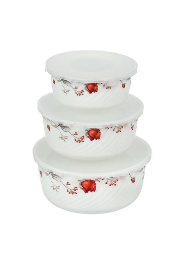 Daniks Cam Seramik Kapaklı 3'lü Salata Kasesi Seti, Veronika 225520488 Beyaz