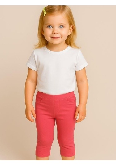 Kız Çocuk Pamuklu Dizaltı Tayt-16075 Pembe
