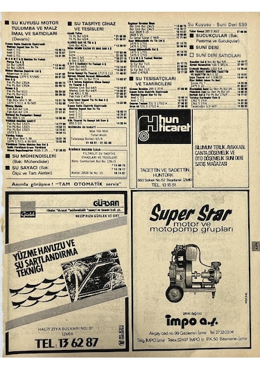 İzmir 1982-1983 Meslek Reklam İlanı Efemera S539
