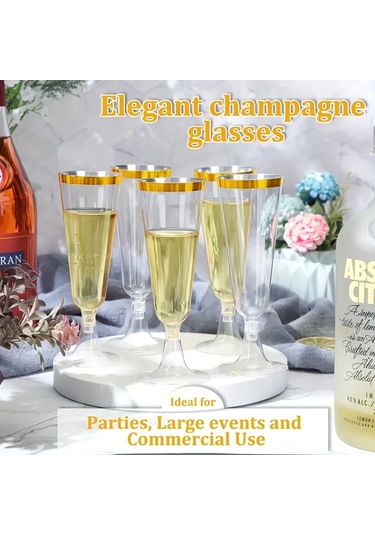 Willowhaven Silvery Frame 50 Adet 140ml Premium Altın Kenarlı Şampanya Bardakları