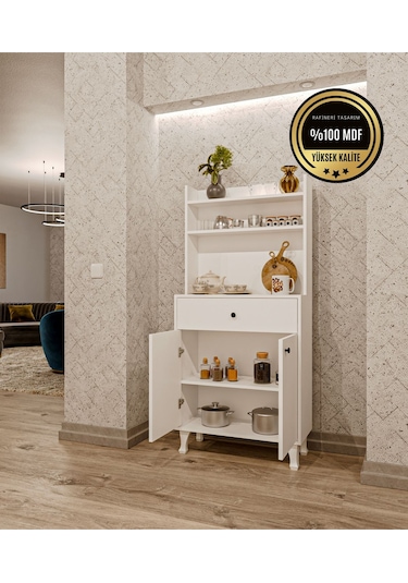 Dekorfim Çok Amaçlı Airfry Dolabı Kahve Köşesi Beyaz