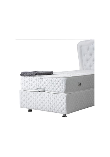 Setaymobilya Baza, Camelli Beyaz Tek Kişilik Baza + Başlık + Ortopedik Yatak