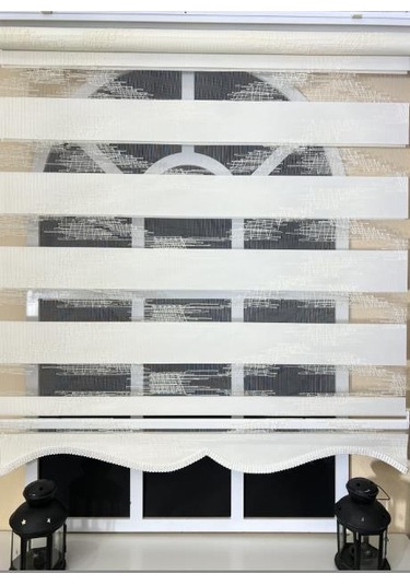 Storburada Zebra Stor Nakışlı Ekru Etek Dilimli St 124 Ekru