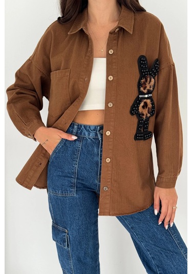 Leopar Ayıcık Armalı Gabardin Kumaş Gömlek Kahverengi Kahverengi