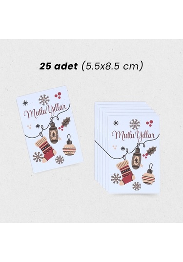 Yılbaşı Mutlu Yıllar Yazılı Hediye Kart Seti, Çorap Temalı Paketl