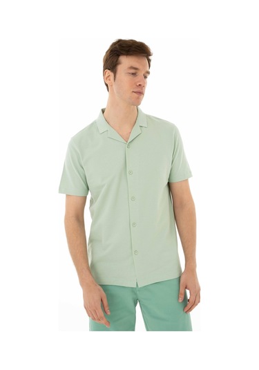 AR-MA Arma Erkek % 100 Pamuk Penye Pike Regular Fit Polo Yaka Gömlek Y25374351101 Yeşil-y2 Yeşil