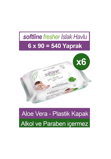 Softline Fresher Sensitive 90 Yaprak 6 Paket Islak Mendil Aloever