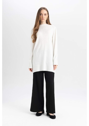 Defacto Relax Fit Triko Pantolon Beli Lastikli Basic Düz Geniş Paça Y1325AZ24AUBK81 Siyah