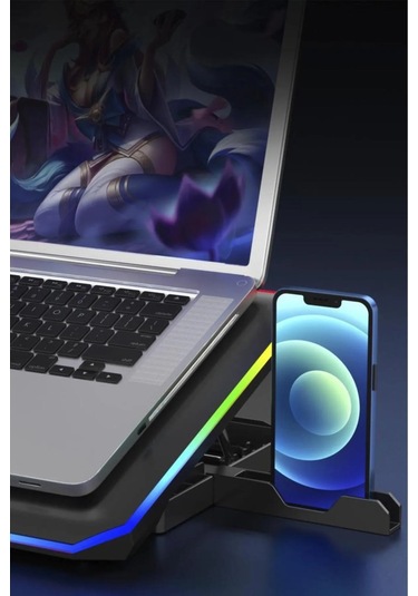 Gri Antresit Rgb 2 Fanlı 9-17" Inç 1.200rpm Telefon Tutacaklı Notebook Dizüstü Soğutucu Stand S-04