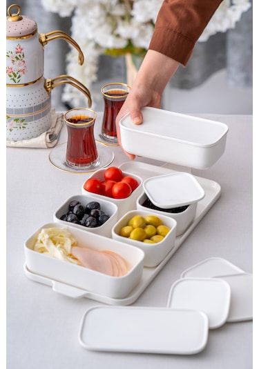 Acar Pure White Porselen Kapaklı Kahvaltılık 6'lı Beyaz