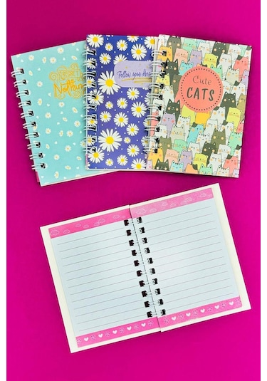 Mini 4'lü Renkli Desenli Spiralli Defter Çok Renkli
