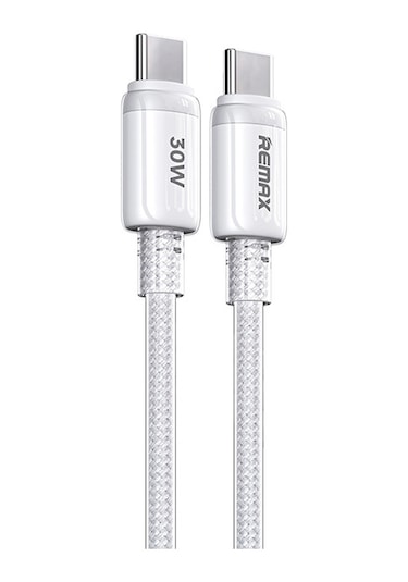 Remax Rc-c036 1.2m 30w Tip-c Tip-c Şeffaf Örgülü Hızlı Şarj Kablosu Beyaz