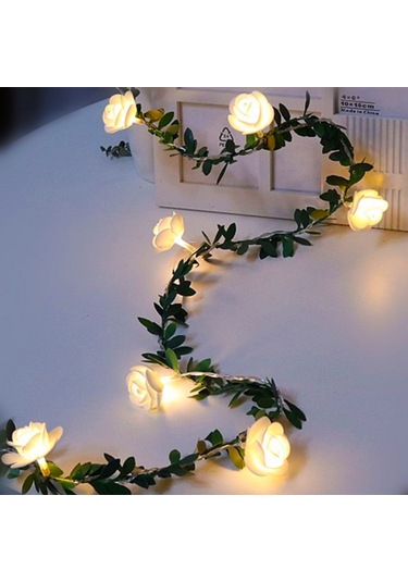 Sones 10m 100 Led Güneş Simülasyonu Yeşil Yaprak Rattan Gül Çiçek Asması Led Işık Dizisi Çelenk Dekorasyonu Diğer