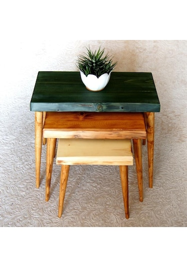 Doğal Ağaç Masif Kütük 3’Lü Zigon Sehpa (361421857)