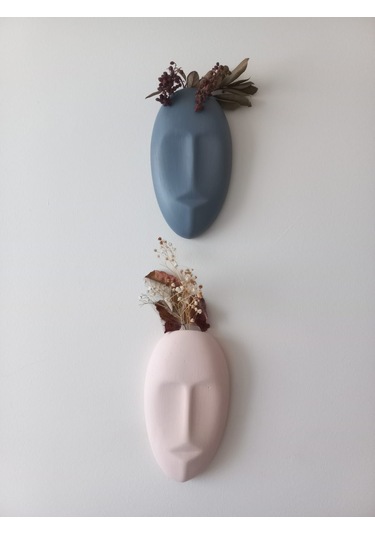 Dekoratif 2'li Yüz Duvar Vazosu, Duvar Süsü ,heykel Aksesuar Gri Bej