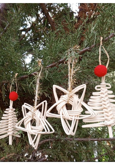 Noel Hediye Seti Agaç Süsleri 6 Lı Set Kutulu Hediyelik Bambu 10cm
