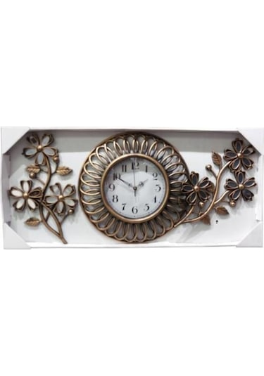 Ferforje Görünüm Üç 3 Parça Aynalı Çiçek Oymalı Duvar Saati Çok Renkli